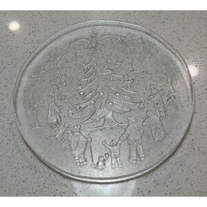 12.5" Round Pressed Glass Christmas Platter Village Scene Made In Italy